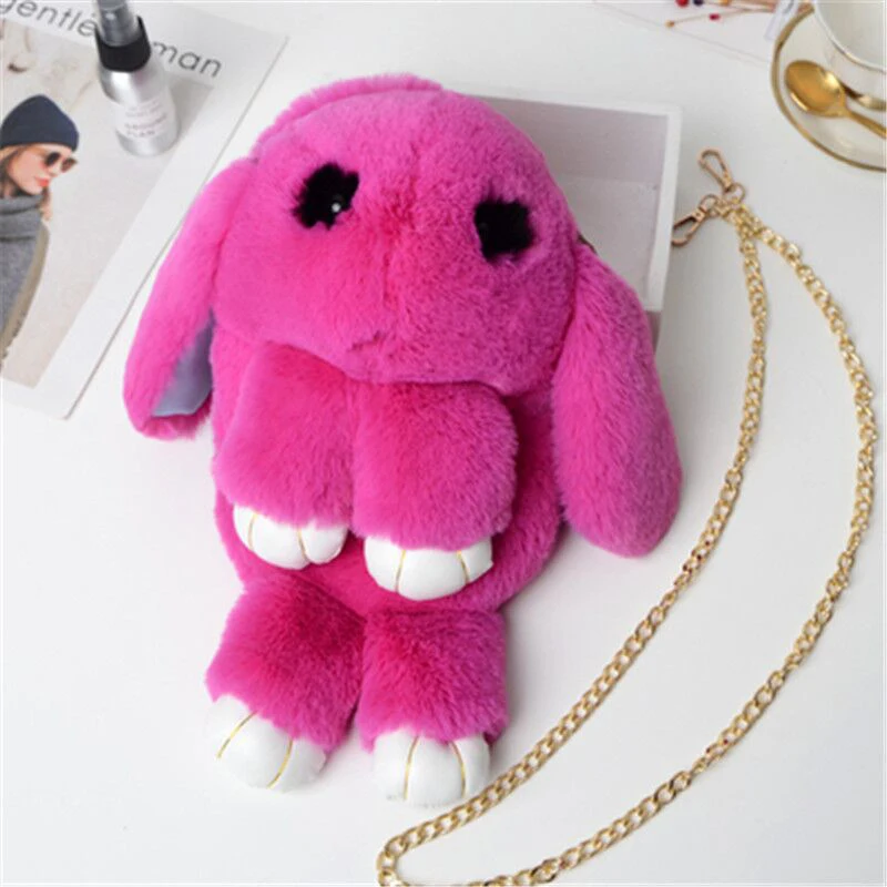 35 см милый пушистый кролик Мех помпоны цепи сумка женская мультфильм Слинг Сумка