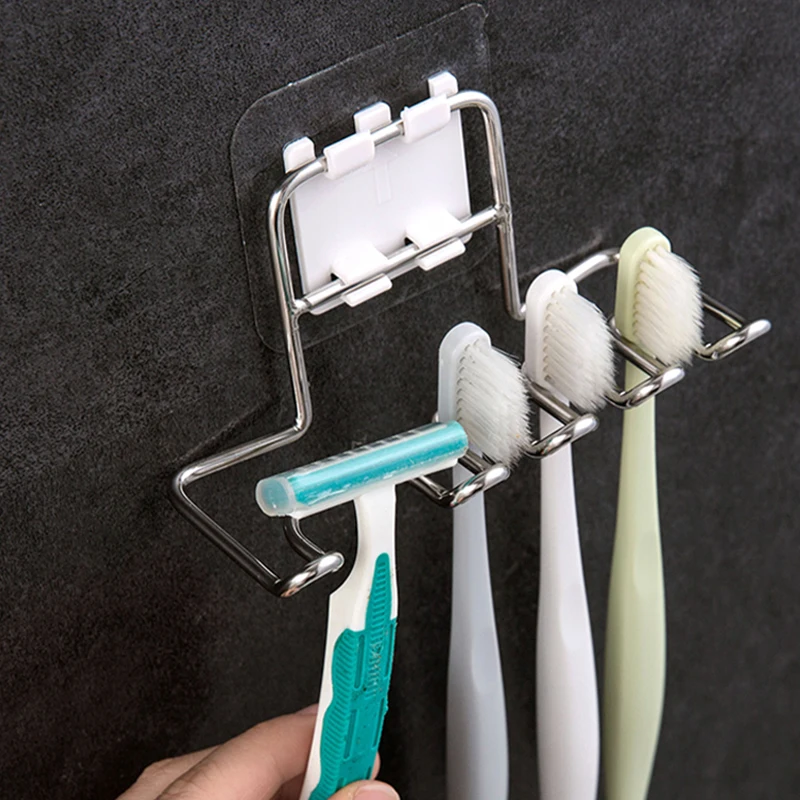 

Toothbrush Holder Stainless Steel Shaver Rack Bathroom Toothpaste Storage Holder Bath Accessories