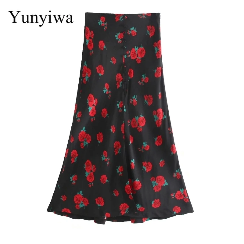 Женская винтажная юбка трапеция с цветочным принтом и пряжкой модель 2020|Женские