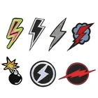 Нашивка сделай сам с вышивкой в полоску с молнией, нашивки на одежду, значок бомба для куртки, Пришивание на спине в стиле хиппи для украшения