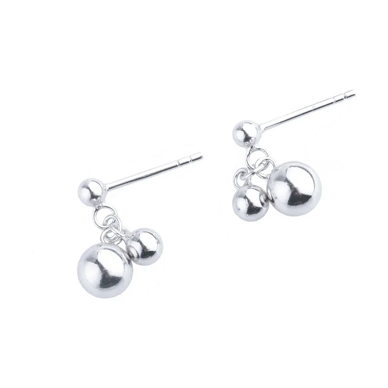 Серебряные круглые серьги-гвоздики с бусинами асимметричные серьги Т-образными