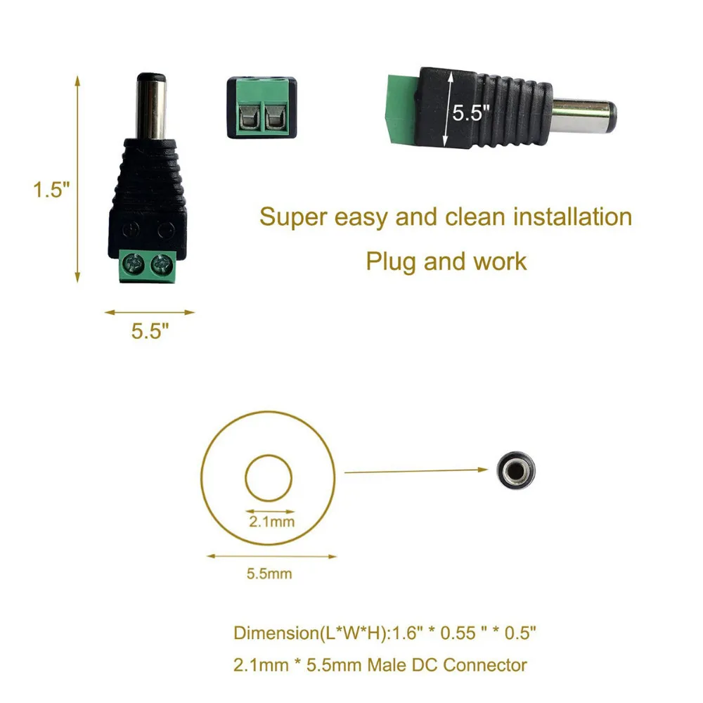 

Male Connector DC Power Plug Power Plug Quality 1 Set 10x 12V 12V Volt