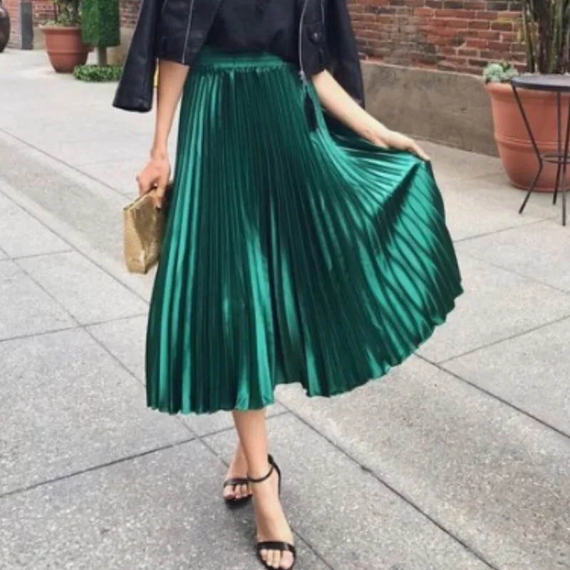 

Женская Однотонная юбка с высокой талией и эластичным поясом, Модное Длинное повседневное Пляжное Платье Макси