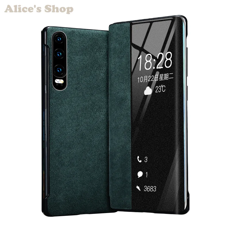 Роскошный Прочный чехол из натуральной кожи для Huawei P30 модный дисплей умный флип