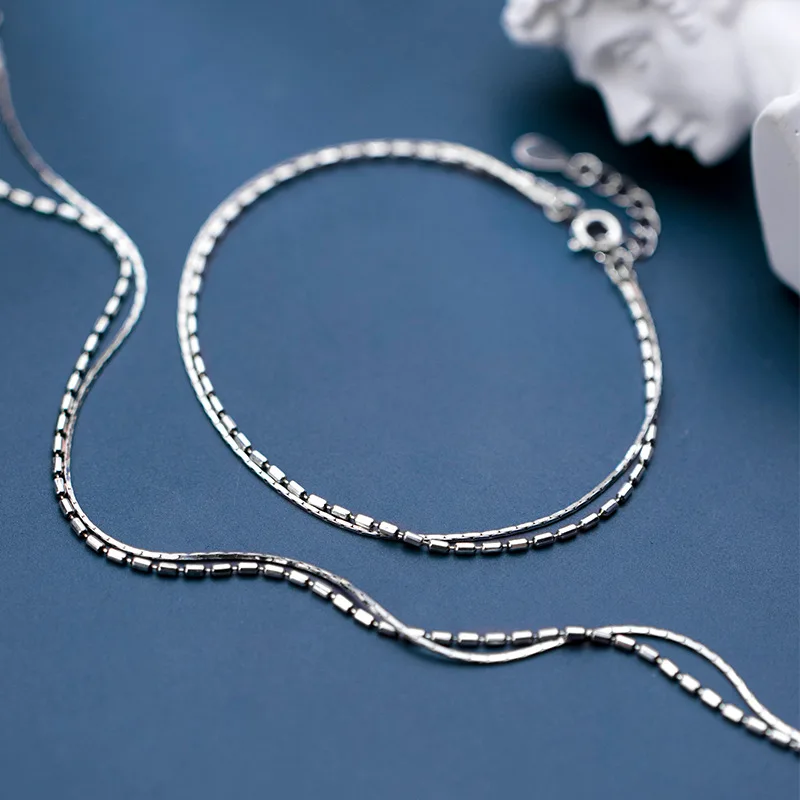 

925 Anklet Women Sterling Silver Female Simple Fashion Geometric Bracelet Fine Chain For Ladies Sweet Aesthetic Jewelry Gift