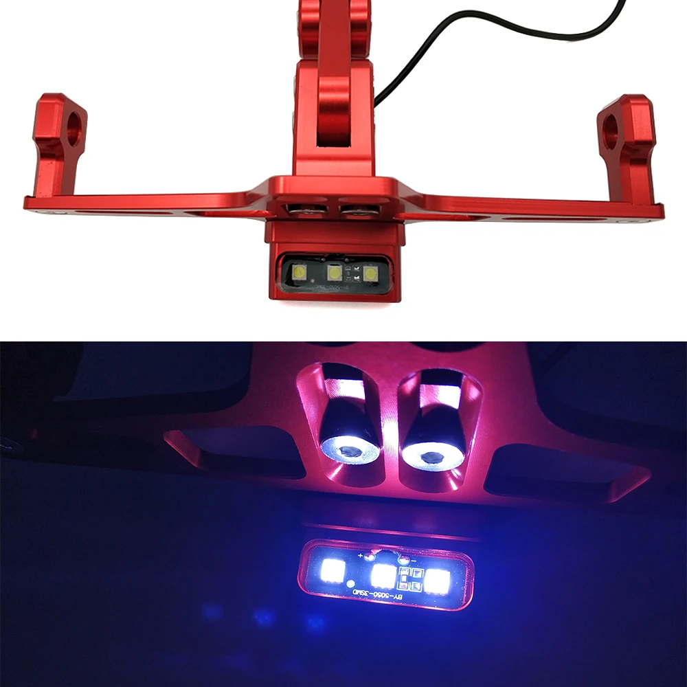 

For Honda YAMAHA SUZUKI BMW KTM Universal CNC Aluminum Angle Motorcycle Rear License Plate Mount Holder Frame White LED Light