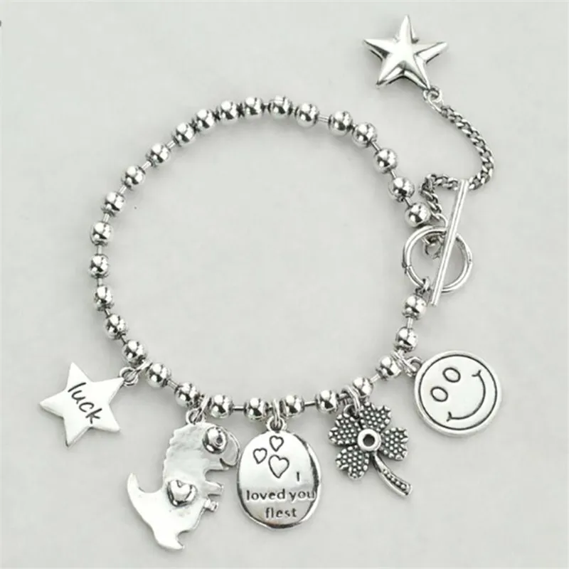 

925 Sterling Silver Smile Face Fashion OT Buckle Bracelets Unisex Male Female Personality Tree Star Lucky Cute Student Bracelets