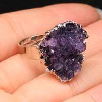 natural stone ring amethyst bud opening winding gold wire adjustable purple rings for women love wedding jewelry gift wholesale