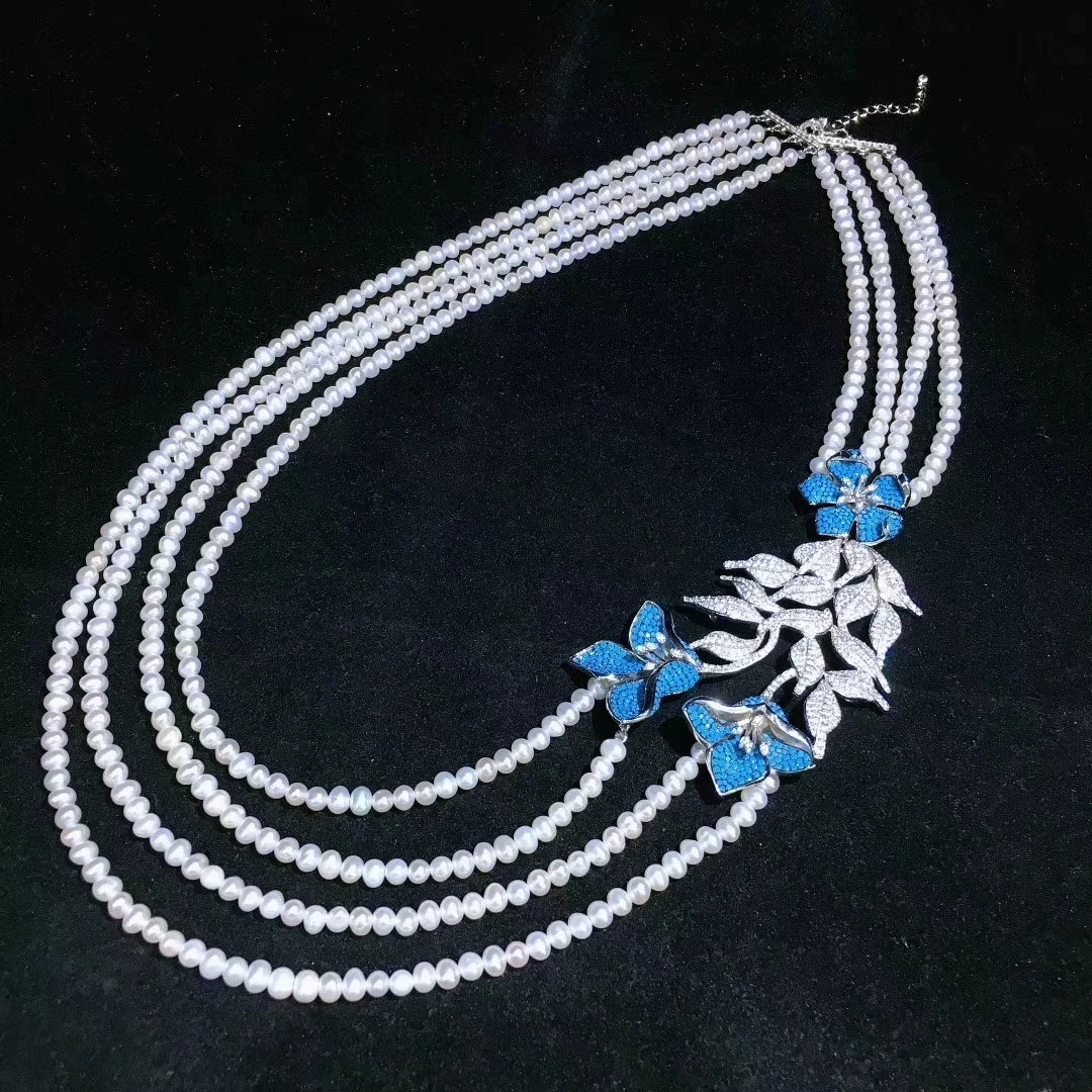 

Hand knotted natural 7-8mm white nearl fresh water pearl temperament micro inlay zircon necklace fashion jewelry