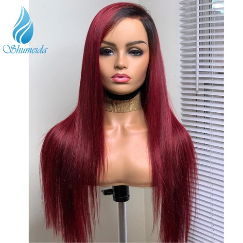 Ombre Color SHD 13*3 индийские человеческие волосы парик для женщин темно-синие кружевные передние парики с детскими волосами Длинные прямые волосы бесклеевой кружевной парик remy Волосы - Цвет: Ombre Color