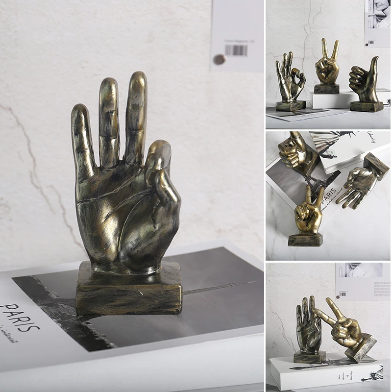 

Retro Gesture Finger Model Statue Resin Desktop Ornaments Sculptures Home Office Coffee Shop Decor Hot Miniatures