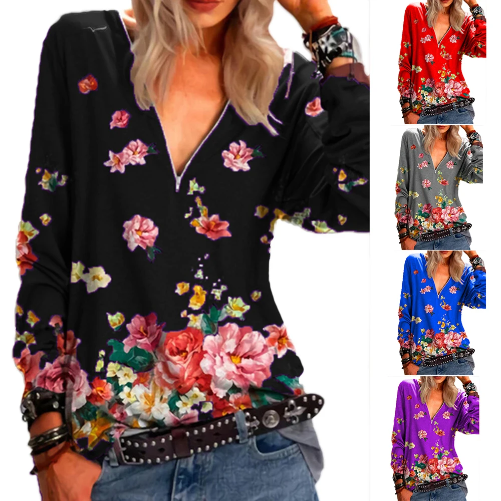 Летняя футболка с цветочным принтом женская обувь на застежке молнии V образным