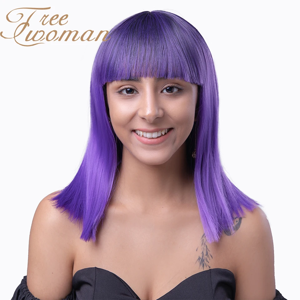 FREEWOMAN натуральный черный прямой синтетический парик с челкой парики средней