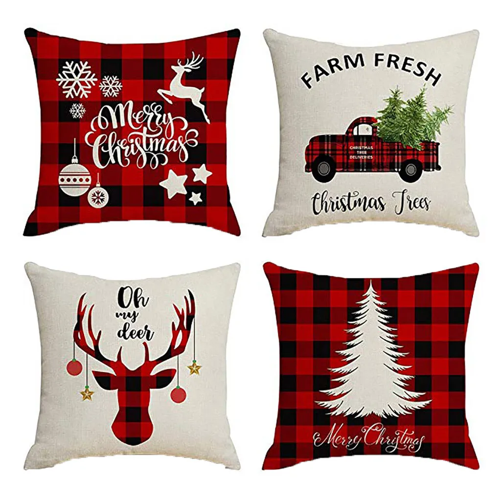 

4Pcs Christmas Pillowcases Home Decor Cushion Cover Graffi Style Letter Xmas Tree Throw Pillow Covers 45x45cm New Year Gifts /d