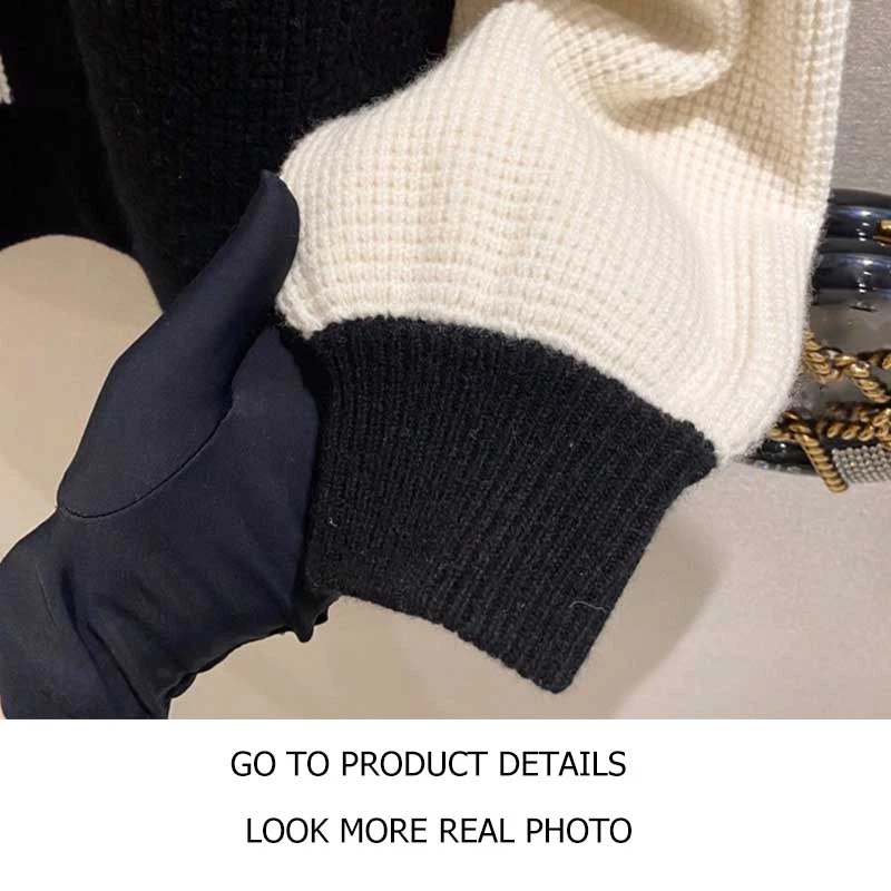 

Cosmicchic 2020 Autumn Women Cashmere Sweater Black White Patchwork Long Sleeve Shoulder Buttons Pullover Runway Knitted Jumper
