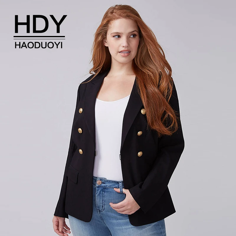 HDY Haoduoyi, осень, новая мода, Повседневный, двухрядный, на пуговицах, простой стиль, черный, тонкий, большой размер, женская одежда, костюм, куртка