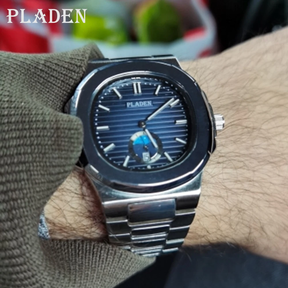 

Luxury PLADEN Men Watches Top Brand Fashion Business Stainless Steel Quartz Watch Luminous Patek Dive Wristwatch Dropshipping