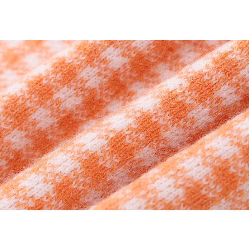 

Orange Plaid Knitted Cardigan Sweaters Women 2020 Winter Korean Clothing Long Sleeve Single Breasted Elegant Top Sweaters Coat