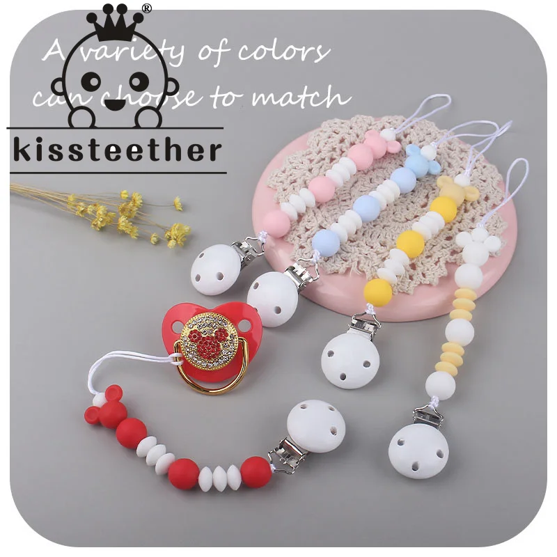 

Kissteether Customized Name Baby Pacifier Clips Chain Mouse Silicone Beads Nursing Teething Dummy Nipple Holder Soother Chain