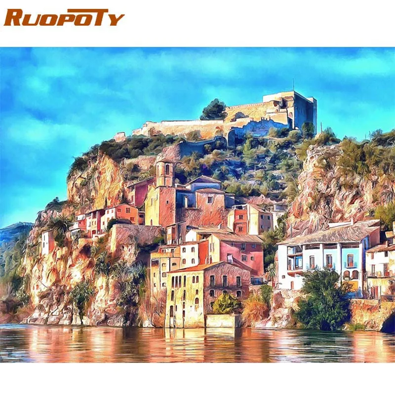 Ruopoty Рамка Картина классический пейзаж Diy Краска ing по номерам Акриловая Краска на холсте Ручная Краска ed для дома стены художественные украшения - Цвет: 90823-5