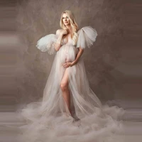 elegant soft tulle maternity dresses sleeveless puffy long sexy see through custom made tulle maternity robes for photography