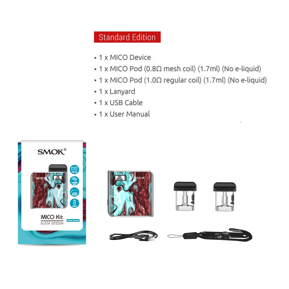 Оригинальный набор SMOK Mico 700 мАч вейп электронная сигарета с 1 7 мл Pod Форсунка
