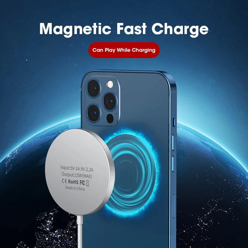 Магнитное Беспроводное зарядное устройство 15 Вт для iPhone 12 Pro Max Быстрая Зарядка