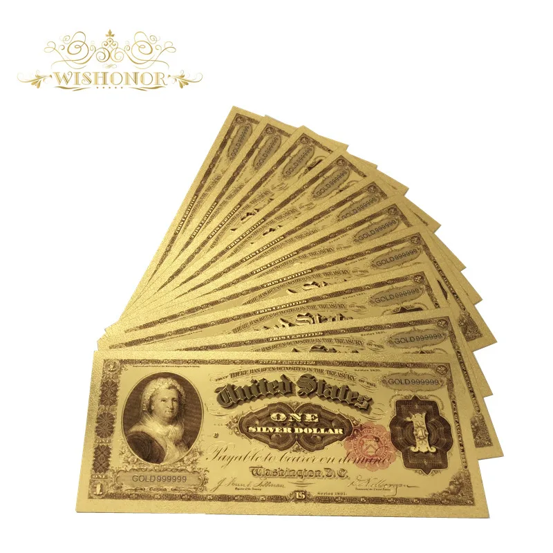 10 шт./лот Красивая американская банкнота 1891 год USD 1 доллар в 24k позолоченные
