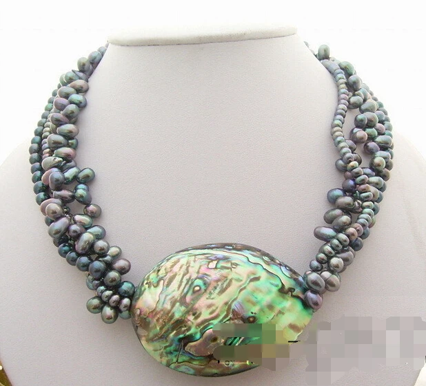 

Hot sell Noble- >>>>>> 4Strds Black Pearl&Paua Abalone Shell Necklace