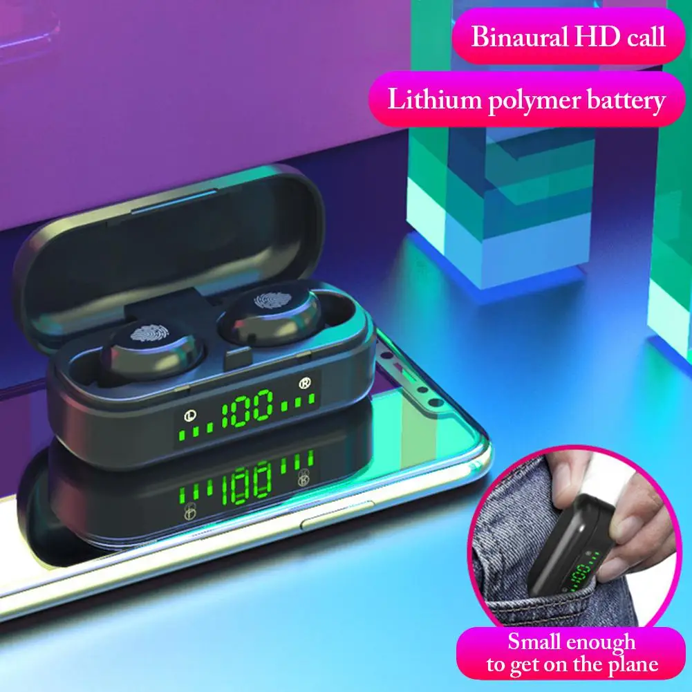 V8 TWS Bluetooth наушники 5 0 беспроводные гарнитура спортивные светодиодный