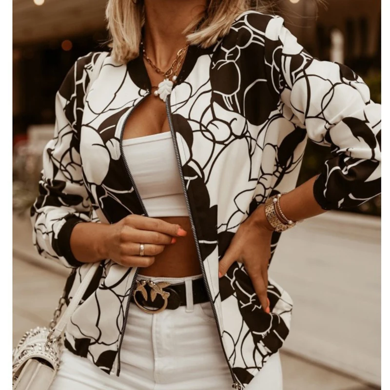 

Куртка-бомбер женская с длинным рукавом, тонкий приталенный пиджак на молнии, винтажная модная повседневная верхняя одежда, весна-осень