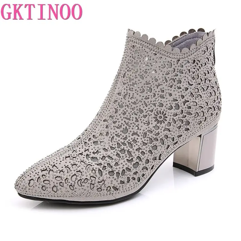 Женские ботильоны из микрофибры GKTINOO кожаные сетчатые полусапожки с острым