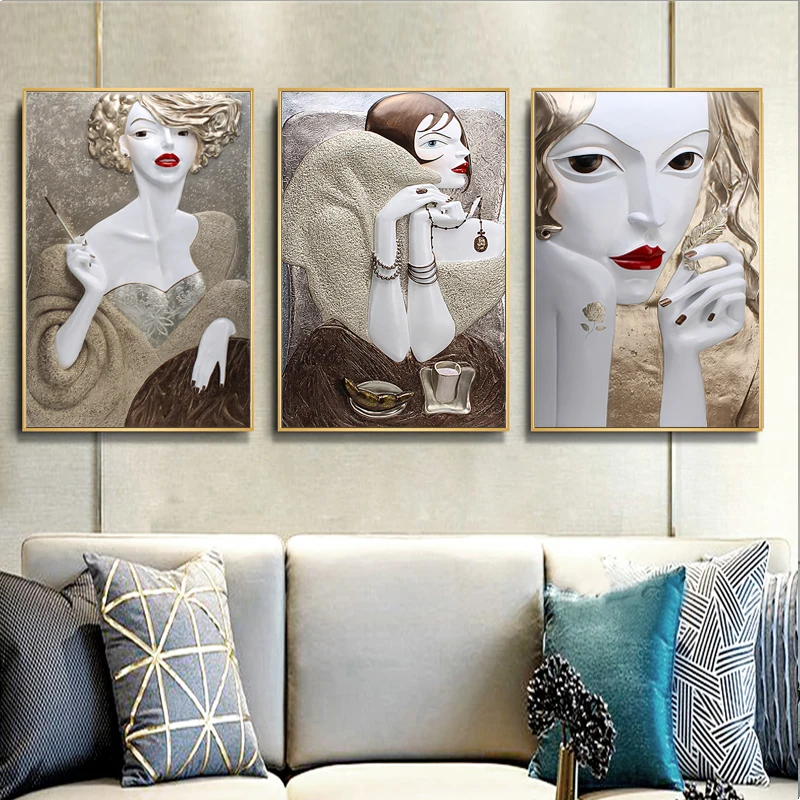 

Noble Dress Up Smoking Woman Leisure Time Luxury Poster Home Living Room Hotel Coffee Shop Decoration Canvas Painting Wall Art