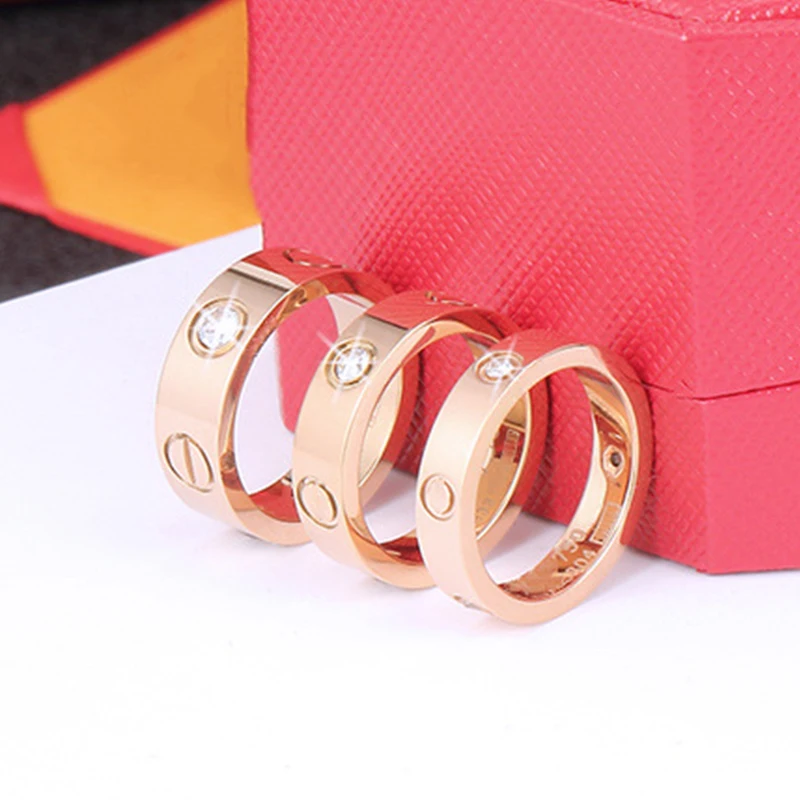 

rose gold Couples steel ring womens fashion crystal Phillips screws ring stainless steel rings gold gifts for women Accessories