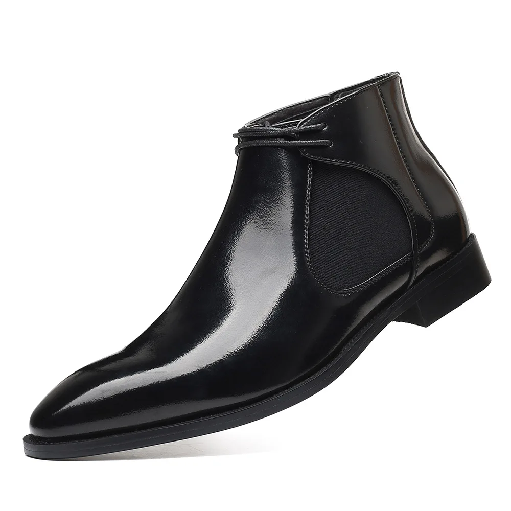 

British Pointed Boots for Men Spring Business Formal Ankle Boots Oxford Patent Leather PU Chelsea Boots Men