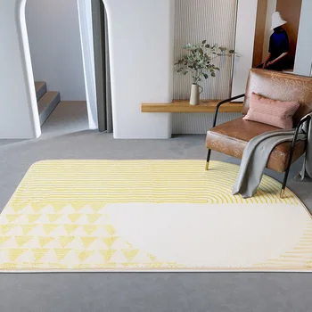 Living Room Carpet Rug Nordic Modern 3D Rug Geometric Yellow And Grey Carpet Bedroom Shaggy Center Rug Irregular Shape Carpet