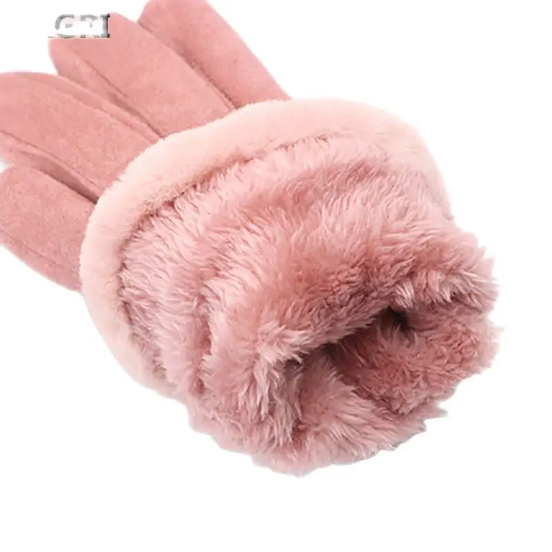 

Winter Fleece Warm Gloves Women Touchscreen Thick Chammy Suede Fur Leather Plush Gloves Mittens Fashion Casual Driving Gloves