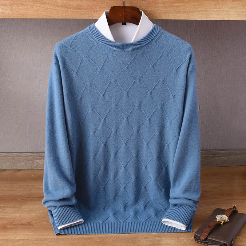 

New High Quality Autumn Winter Men Pure Cashmere Casual Computer Knitted O-neck Youth Fashion Thick Pullovers Sweater Size S-3XL