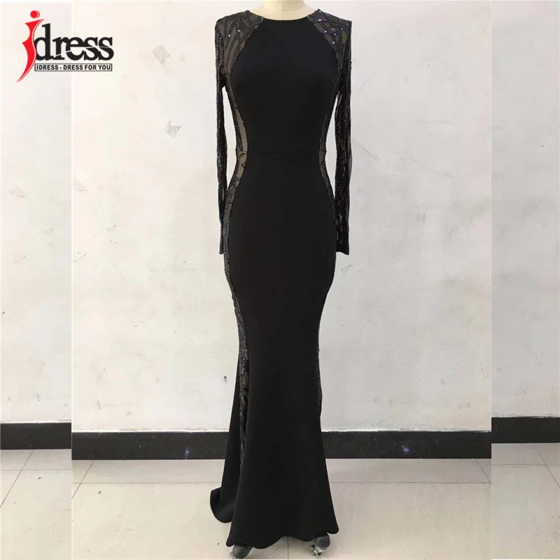 Женское вечернее платье IDress черное облегающее с длинным рукавом Сетчатое