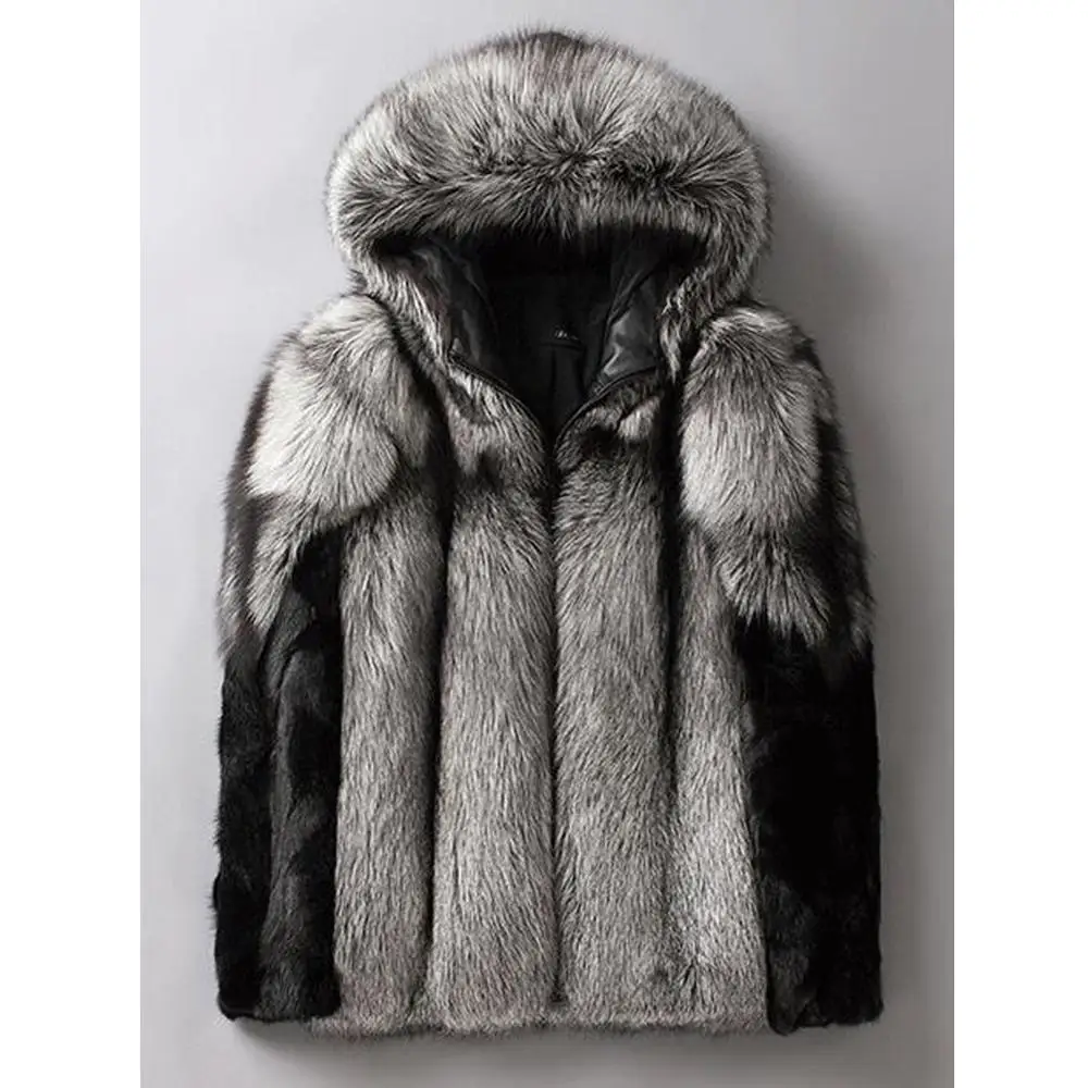 Новинка 2019 мужская норковая шуба с капюшоном из серебряного лисьего меха меховая
