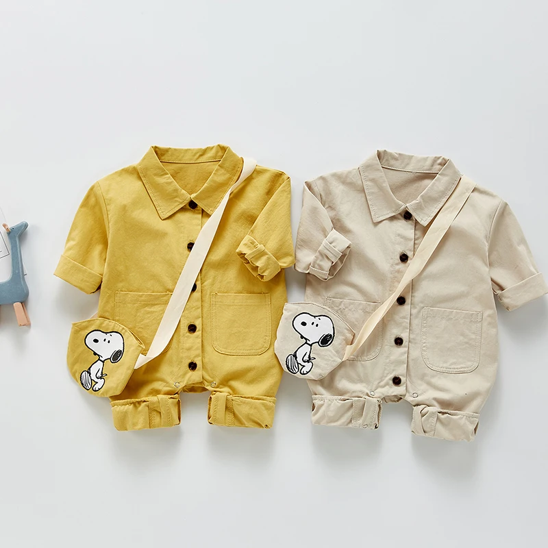 

2021 Fall Winter Baby Cartoon Rompers Infant Toddler Children's Jumpsuit with Messenger BagOrganic Cotton Baby Boy Girl Clothes