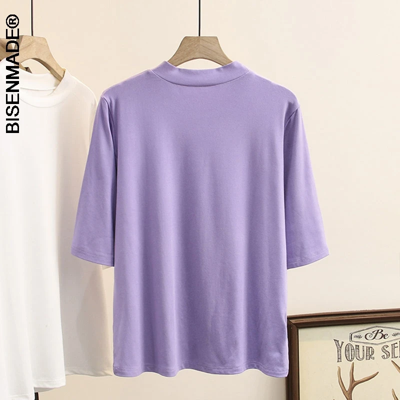

Women's Clothing T-Shirts Plus Size 2021 Summer Tees Fashion Casual Mock Neck Half Sleeve Solid Color Tops Camiseta Mujer