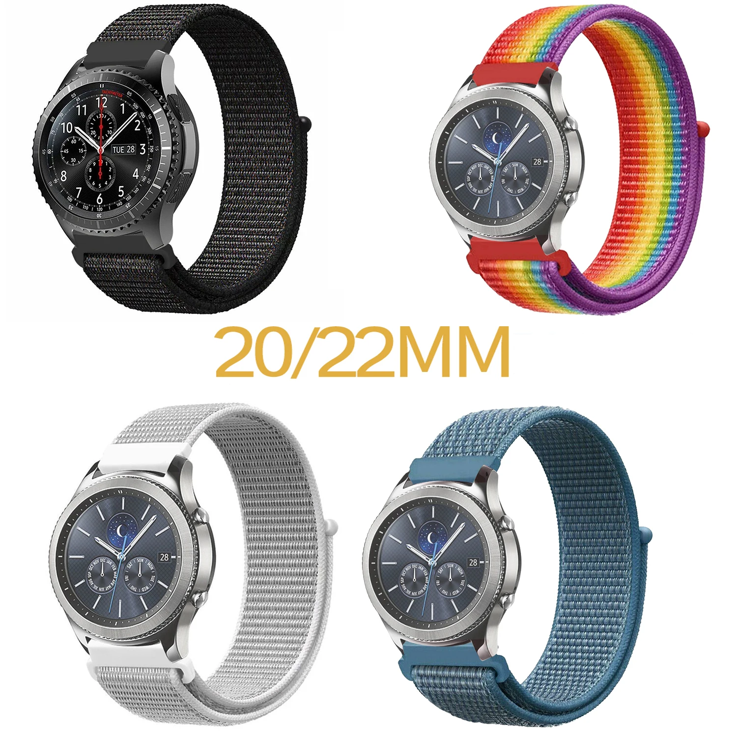 

for Samsung Galaxy watch active2 Nylon+Velcro Loop Band Camou Belt Adjustable Watch Strap for Samsung Watch 20mm 22mm Wristband