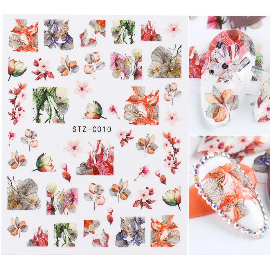 Цветы лепесток наклейки для ногтей 3D сушеные Цветочные листья клейкие слайдеры