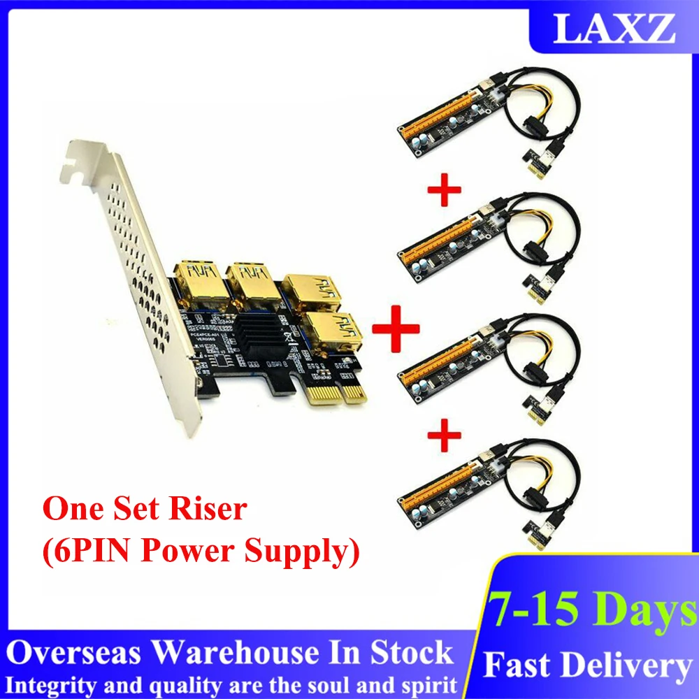 

PCI-E Express 1x to 16x Riser Card Adapter USB 3.0 PCIE 1 to 4 Slot PCIe Port Multiplier Card for BTC Bitcoin Miner Mining Riser
