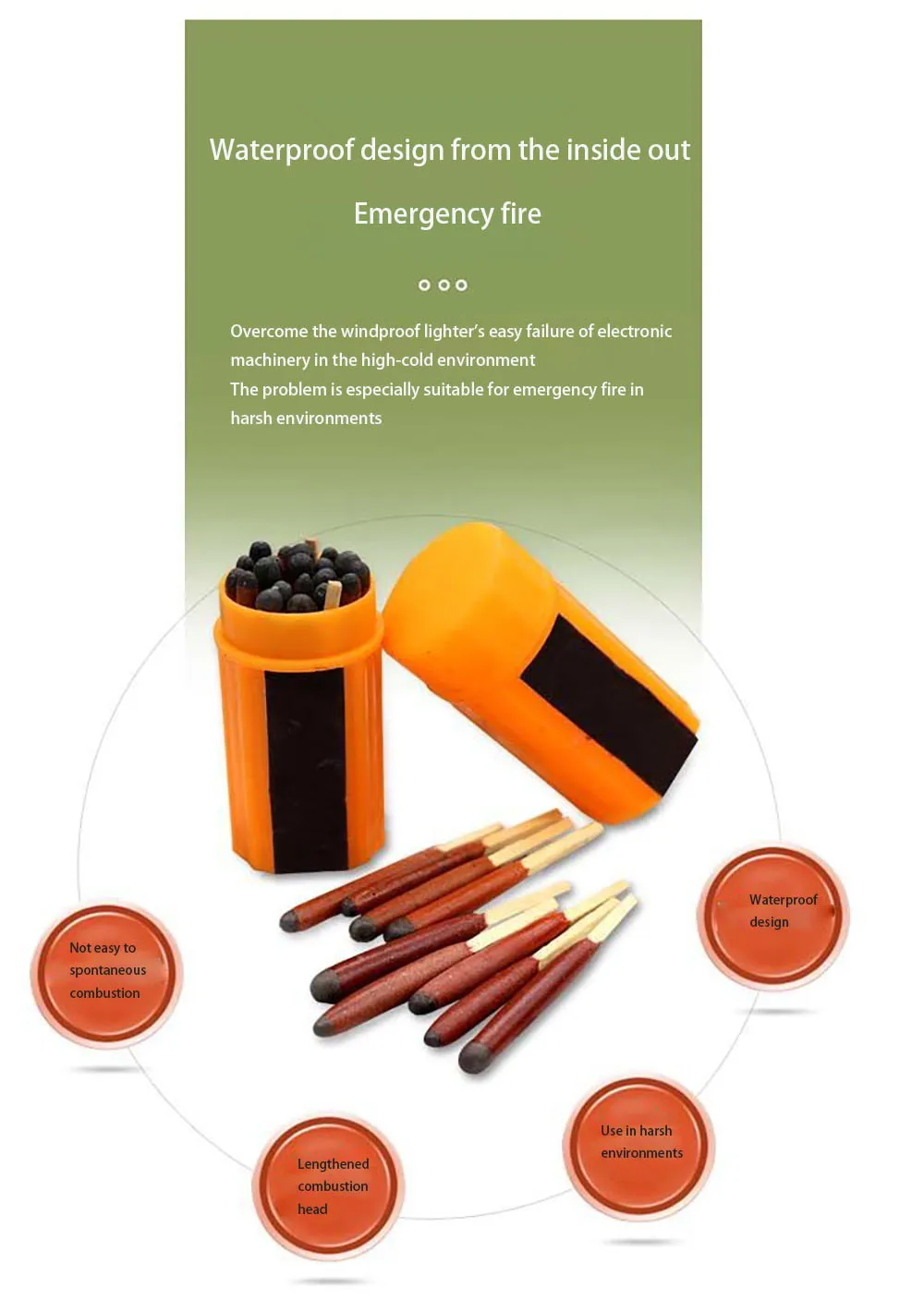 

20 sticks/outdoor field survival equipment waterproof and windproof matches, picnic camping emergency match ignition device