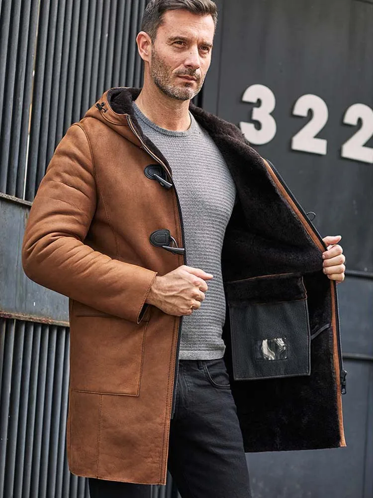 Новинка мужская куртка из овчины длинный тренчкот зимнее теплое меховое пальто