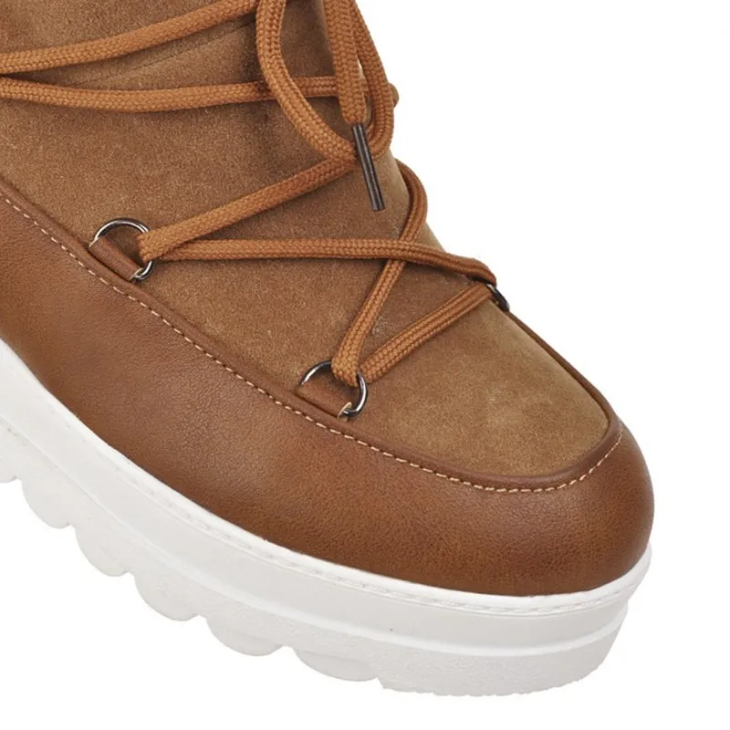 ZALAVOR/Зимние ботильоны на платформе теплая пушистая обувь шнуровке женская из