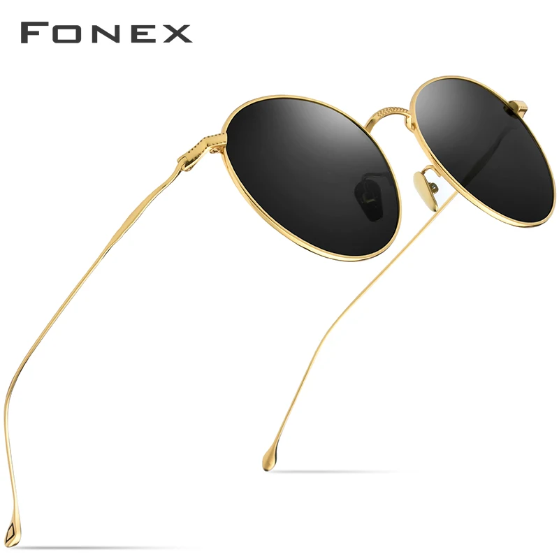 FONEX, титановые солнцезащитные очки, мужские, Ретро стиль, круглые, поляризационные, солнцезащитные очки для женщин, новинка, высокое качество, UV400, круглые, корейские очки 8508 - Цвет линз: Серый