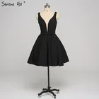 2021 черный глубокий v-образный вырез простые сексуальные коктейльные платья без рукавов бальное платье Короткое платье Коктейльные Вечерние платья Serene Hill LA6387